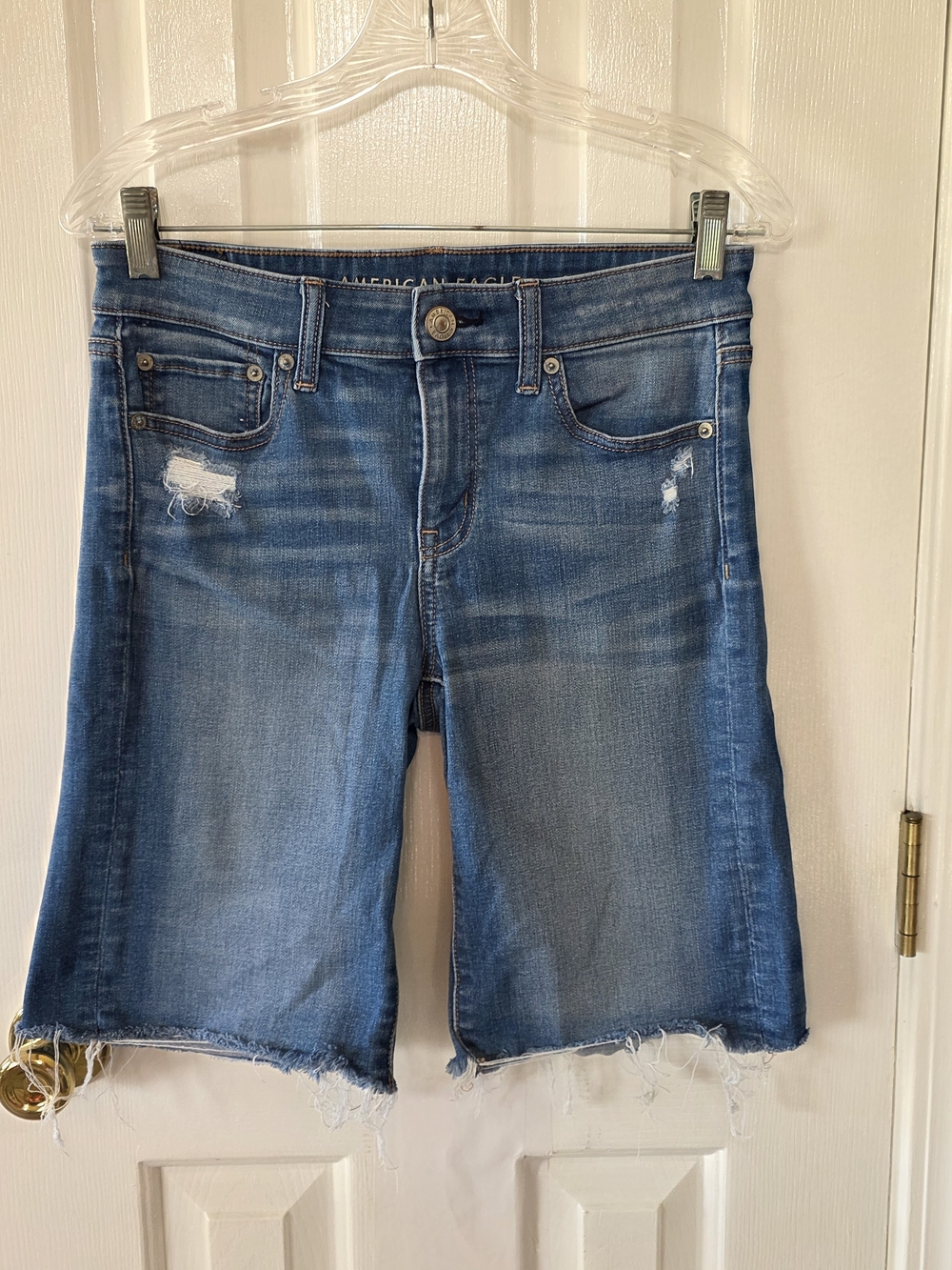 American Eagle Outfitters Medium Blue Distressed Denim Skinny Bermuda Shorts 10